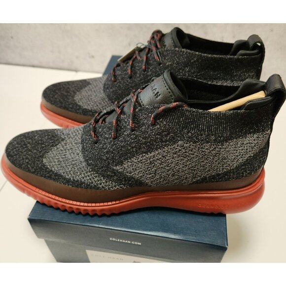 NWB Cole Haan Zerogrand Stitchlite Knit Chukkas Mens 8.5M Black/Gray Red Sole - Picture 1 of 16
